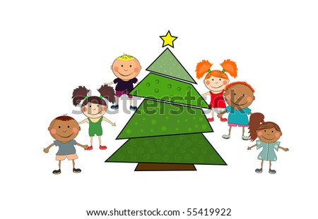 Vector New Year Card With Kids. - 55419922 : Shutterstock