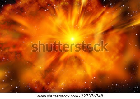 Abstract fiery space background with nebulae, stars and the explosion of a supernova in deep space