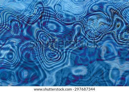 Abstract decorative bright background in blue shades with a pattern of various shapes, curved lines and spots
