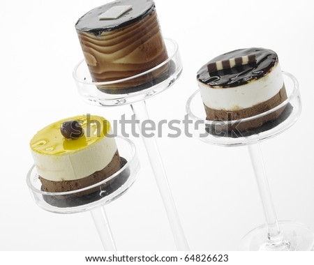 stock photo : Three desserts in glass dish