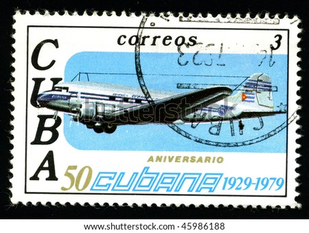 CUBA - CIRCA 1979: A postage stamp printed in the Cuba shows image the history of air transport, the airplane, circa 1979