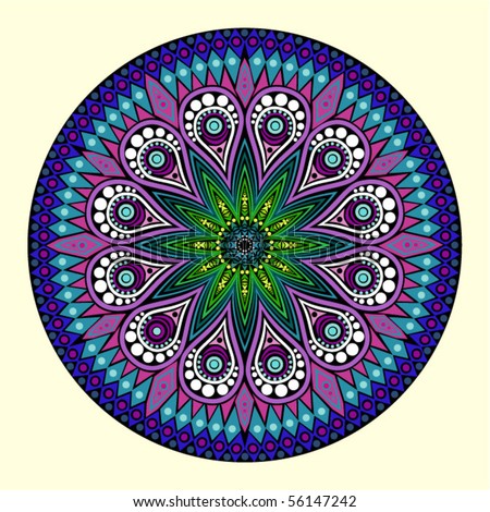 Indian Ornament Kaleidoscopic Floral Pattern Mandala Stock Vector