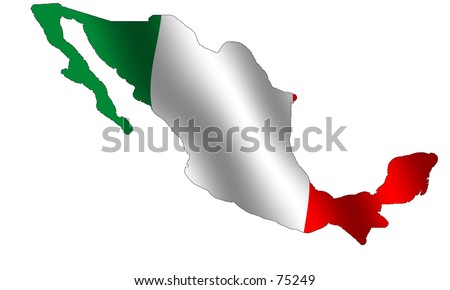 mexico map flag. stock photo : Map of Mexico filled with its waving flag