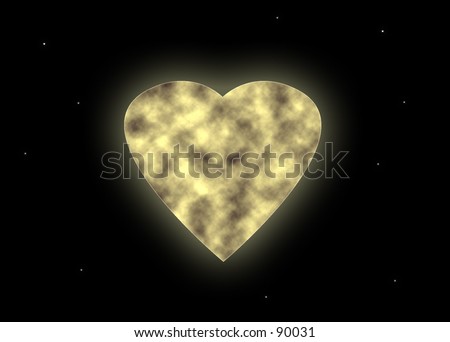 Heart-shaped moon on a dark background with stars