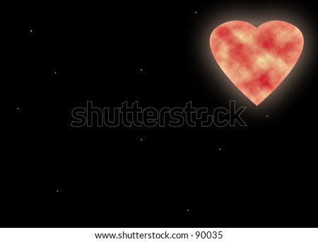 Heart shaped red moon with with dark background and stars