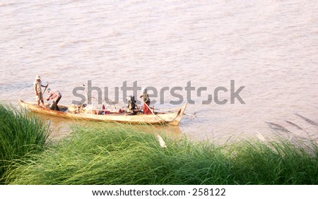 People fishing on the Mekong river in Cambodia