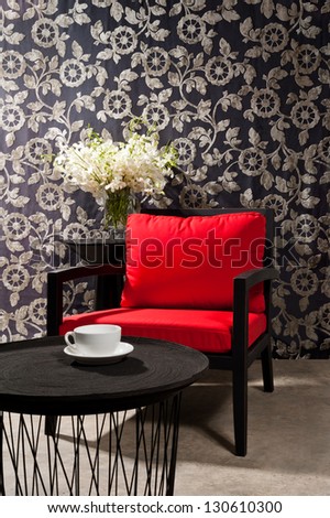 Black red Chair furniture with elegant wall decoration