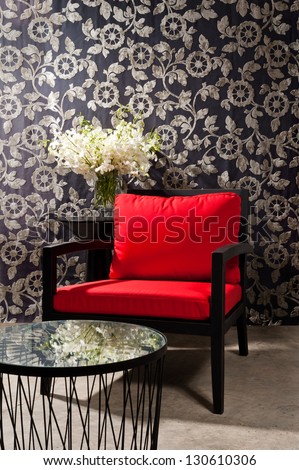 Black red Chair furniture with elegant wall decoration
