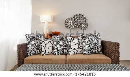 Beige Brown Sofa In Luxurious Interior Setting