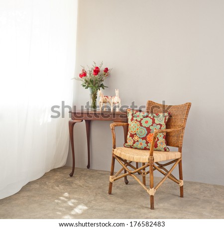 Beige Bast Chair With Luxurious Side Table
