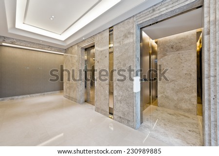 Lift lobby in beautiful marble without people