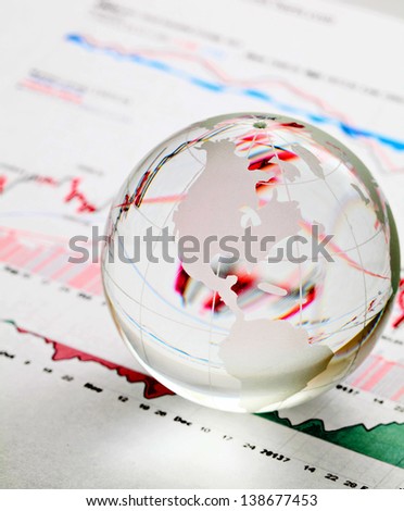 Glass earth ball on the financial chart