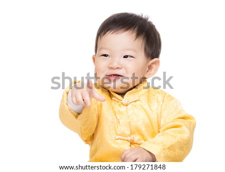 Chinese baby boy finger point front