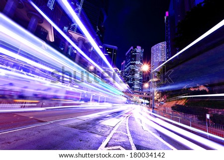 Fast moving car light in Hong Kong