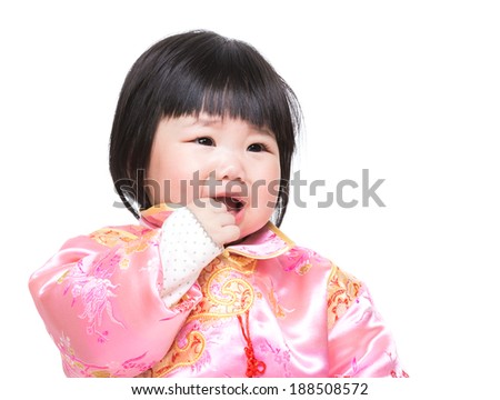 Chinese baby suck finger into mouth