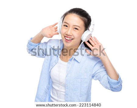 Happy woman listen to song