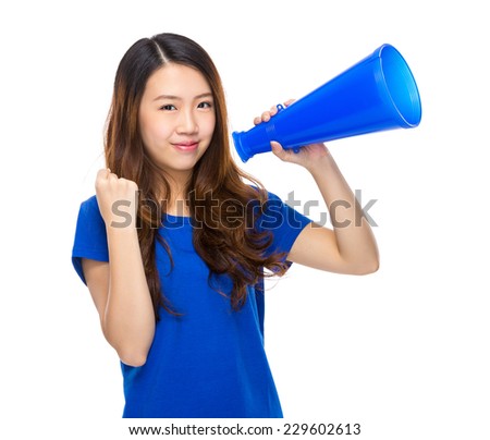 Asian woman speak up with megaphone