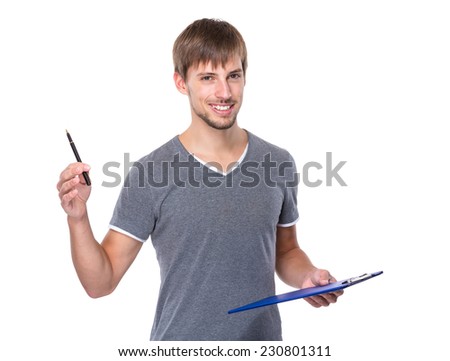 Man hold with clipboard and hold with pen