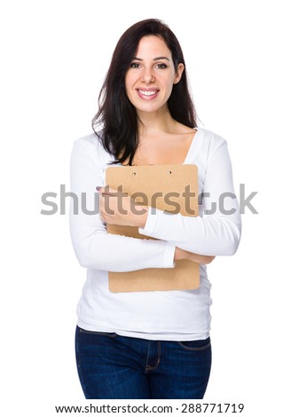 Beautiful woman hold with case report