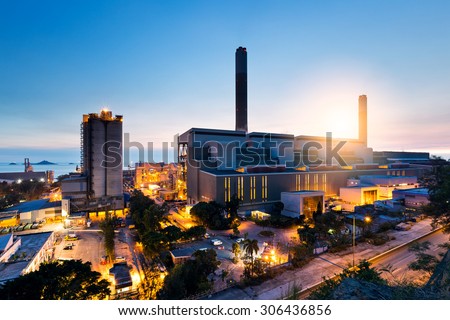 Industrial plant in Hong Kong during sunset