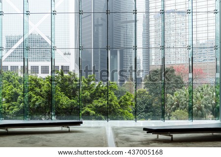Modern glass wall of office building