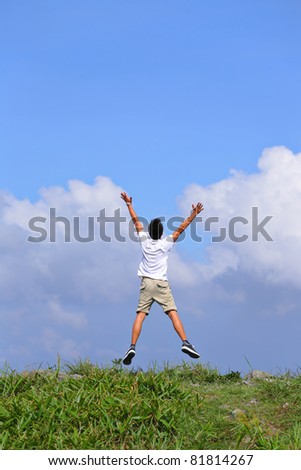 happy man jump freely