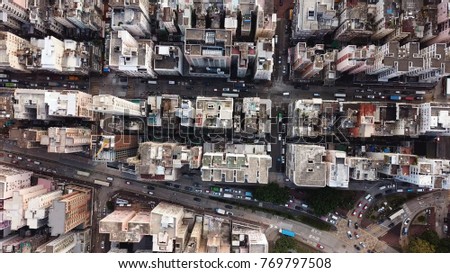 Top view of building block in city of Hong Kong
