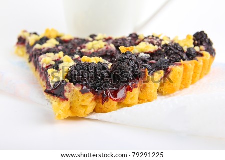 blackberry pie. Close up on white background