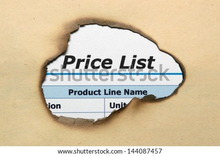 Price list on paper hole
