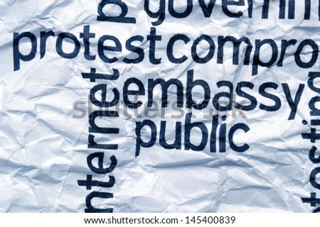 Protest embassy text on  crinkled paper