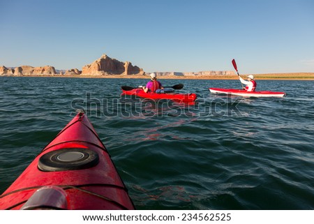 Kayaking Travel Adventure on Lake Powell in the Glen Canyon National Recreation Area.