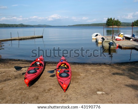 Kayaks on the Lake Shore Ready for Launch