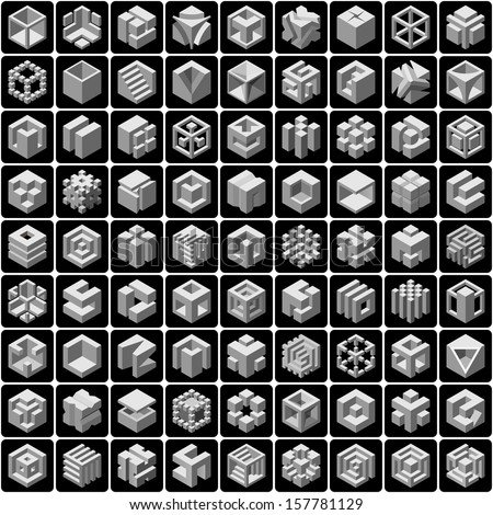 81 3D cube icons set 81 3D cube icons set
