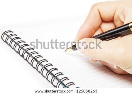 Pen in hand Isolated on white background