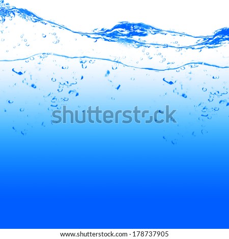 Water and air bubbles over white background with space for text