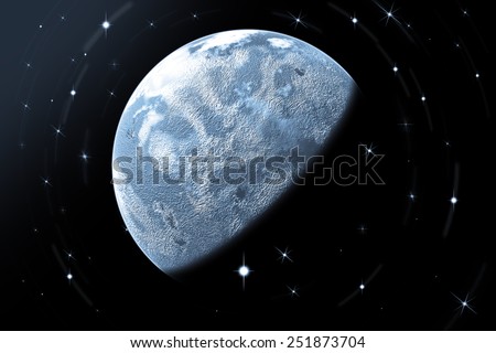 Full blue moon with star at dark night sky background