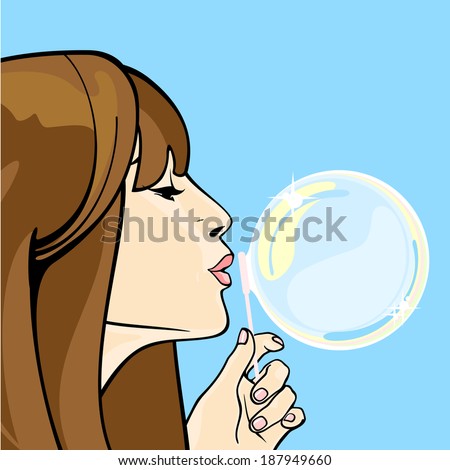 Girl Blowing Soap Bubbles Stock Vector Illustration 187949660 