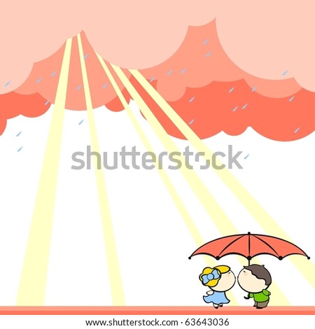 couple kissing in the rain images. stock vector : Cute couple