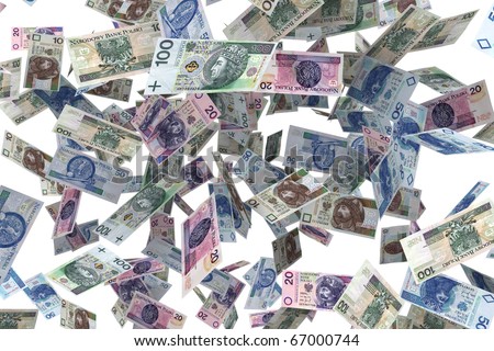 Polish banknotes Falling banknotes - the rain of money