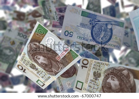 Polish banknotes Falling banknotes - the rain of money