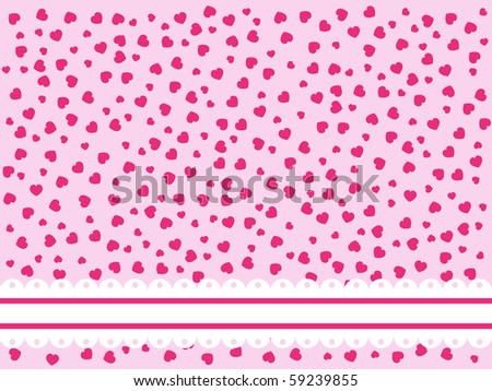 stock vector pink background with hearts and lace stripe