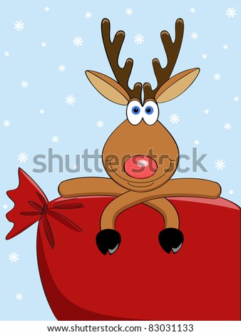 a cute vector deer with a big christmas bag