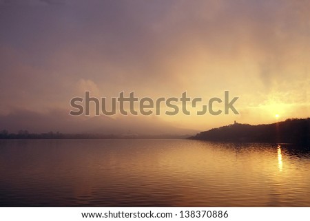 The sun rises over Xuanwu lake in Nanjing, China