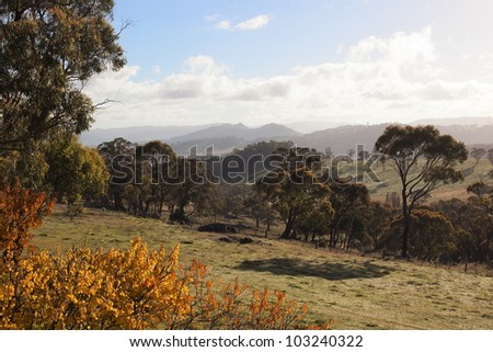 Autumn colours in countryside tablelands near Oberon. NSW. Australia.