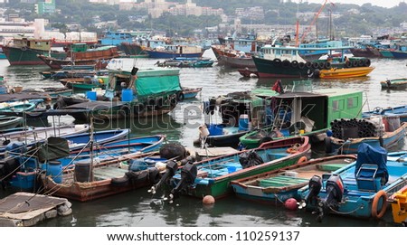 Fishing and house boats in Cheung Chau harbour. Hong Kong.