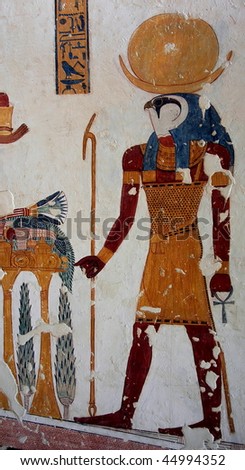 Fresco in one of the tombs in the Valley of King. Luxor. Egypt.
