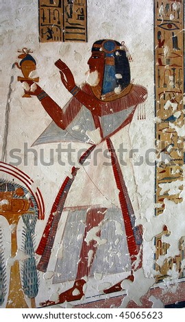 Fresco in one of the tombs in the Valley of Kings. Luxor. Egypt.