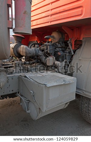 Diesel engine of  truck behind of cab close-up.