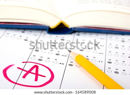 School and Education. Test score sheet with answers