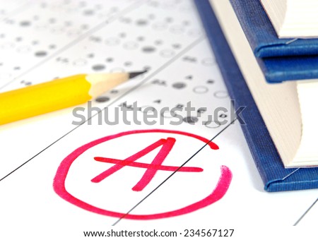 Close-up photograph of a perfect grade on a scantron test.